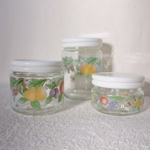 Vintage 80s KIG Indonesia Glass Fruit Flower Canister Set (3)